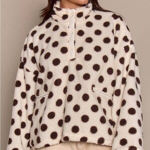 PrettyLittleThing Cream Fleece with Brown Polka Dots